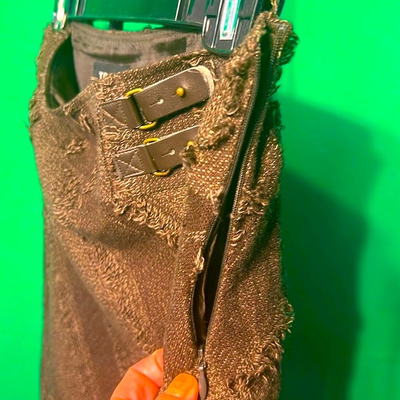 Size 8 Tribal Leather Elements Side Zipper Very Elegant Brown Skirt 52% Wool - Picture 10 of 16